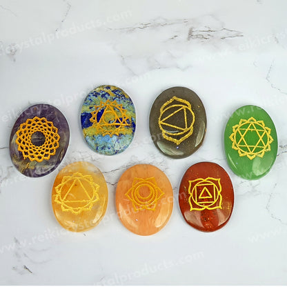Certified Natural 7 Chakra Symbol Engraved Set