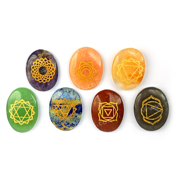 Certified Natural 7 Chakra Symbol Engraved Set