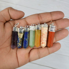 7 Chakra Pencil Pendant with Metal Chain Pack of 7 Pieces
