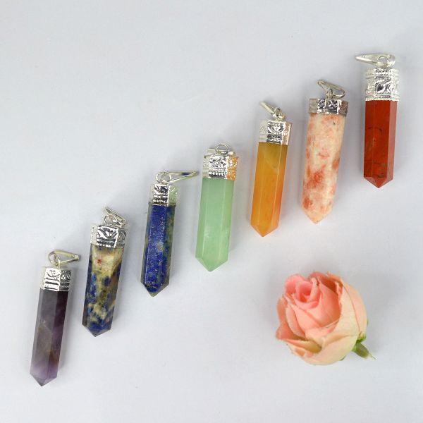 7 Chakra Pencil Pendant with Metal Chain Pack of 7 Pieces