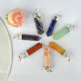 7 Chakra Pencil Pendant with Metal Chain Pack of 7 Pieces