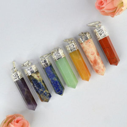 7 Chakra Pencil Pendant with Metal Chain Pack of 7 Pieces