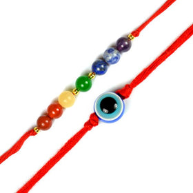 7 Chakra Band with Evil Eye Pack of 2 Pcs Band For Brothers