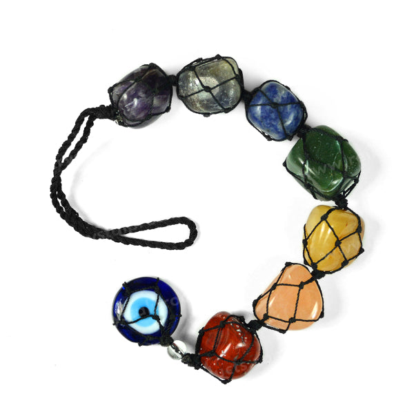 7 Chakra Tumble Stone Hanging with Evil Eye Wall Decor