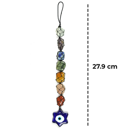 7 Chakra Tumble Stone Hanging with Evil Eye Star Shape Size 27.9 cm (11 inch)