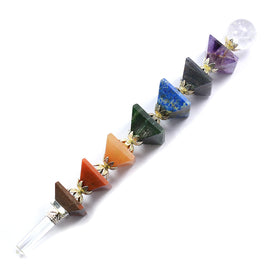 Natural 7 Chakra Pyramid Shape Healing Wand Size 20 cm – Crystal Stick for Energy Alignment & Reiki