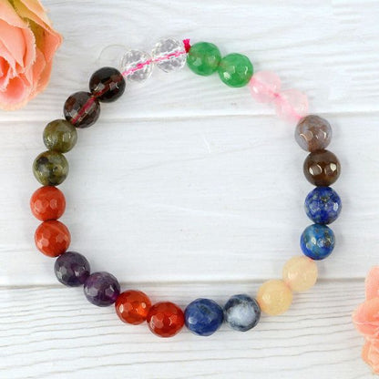 12 Chakra 8 mm Faceted Bead Bracelet