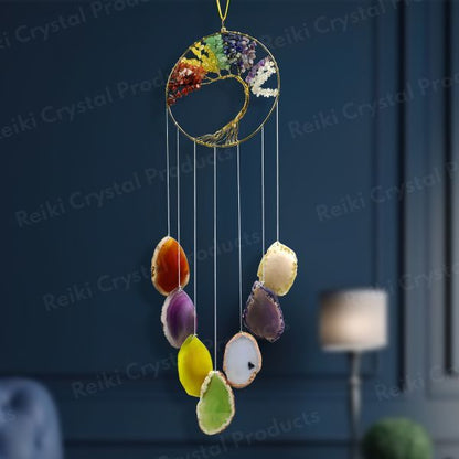 7 Chakra Agate Slices Wind chimes with Tree of Life