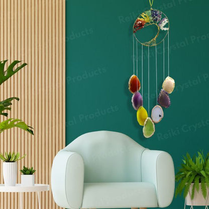 7 Chakra Agate Slices Wind chimes with Tree of Life