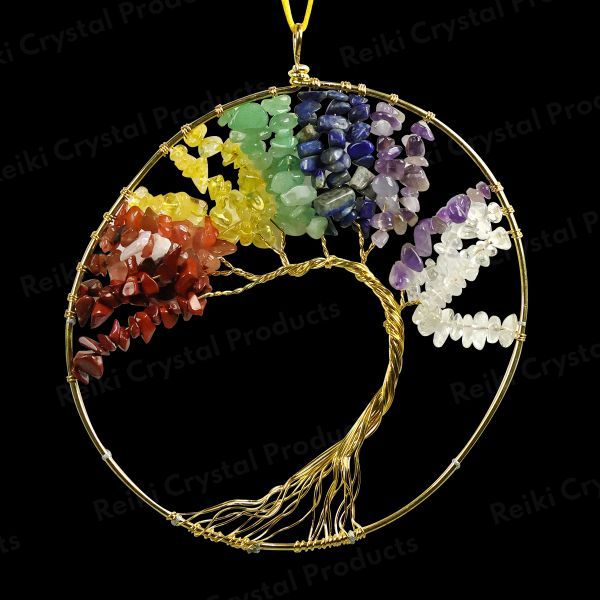 7 Chakra Agate Slices Wind chimes with Tree of Life
