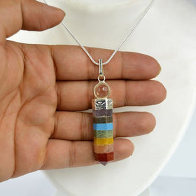 7 Chakra with Ball Pencil Pendant with Metal Chain