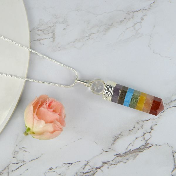 7 Chakra with Ball Pencil Pendant with Metal Chain
