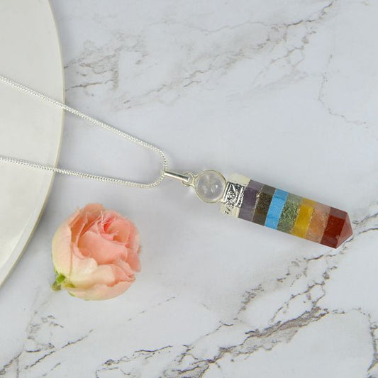 7 Chakra with Ball Pencil Pendant with Metal Chain