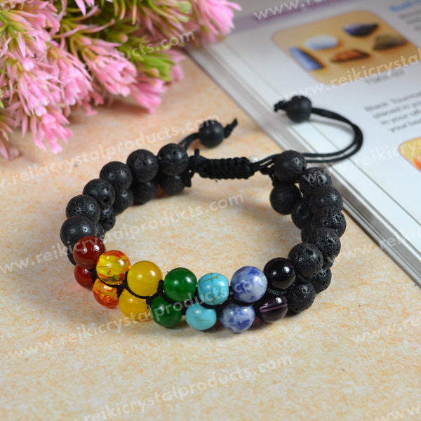 Natural Double Line Stone Macrame Nylon Cord Adjustable 8 mm Bracelet for Unisex
