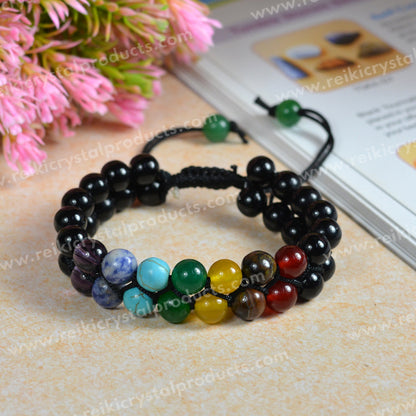 Natural Double Line Stone Macrame Nylon Cord Adjustable 8 mm Bracelet for Unisex