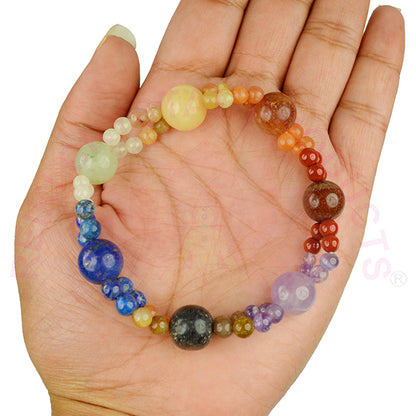 7 Chakra 8 mm Round Double Line 1+4 Bead Bracelet