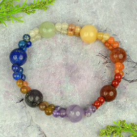 7 Chakra 8 mm Round Double Line 1+4 Bead Bracelet