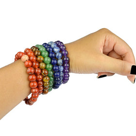 7 Chakra 8 mm Round Beads Bracelet Combo Pack of 7 pcs