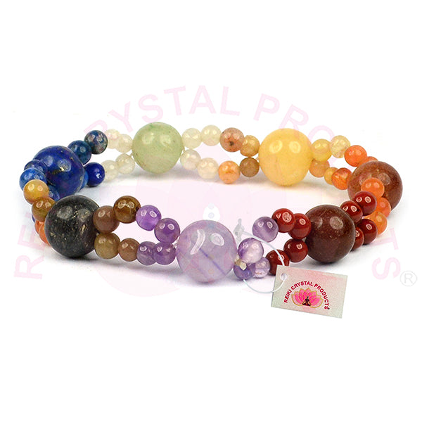 7 Chakra 8 mm Round Double Line 1+4 Bead Bracelet