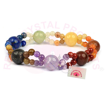 7 Chakra 8 mm Round Double Line 1+4 Bead Bracelet