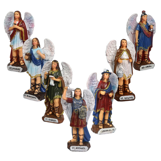 Archangel 7 Pc Statue Set | Seven Archangels Figurines Michael, Gabriel, Raphael, Uriel, Sealtiel, Jehudiel & Barachiel | Protection Blessing Spiritual Décor