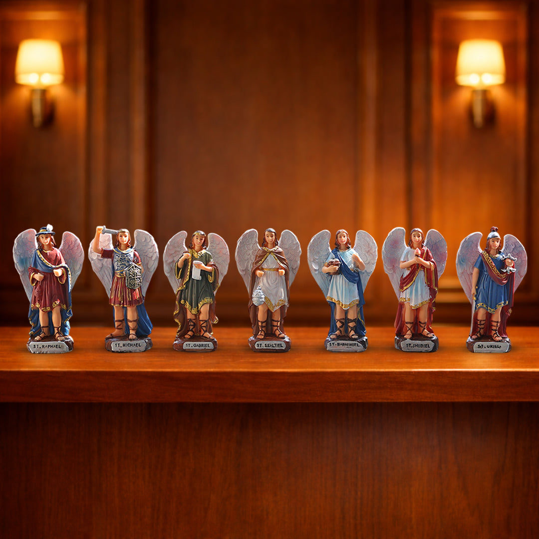 Archangel 7 Pc Statue Set | Seven Archangels Figurines Michael, Gabriel, Raphael, Uriel, Sealtiel, Jehudiel & Barachiel | Protection Blessing Spiritual Décor