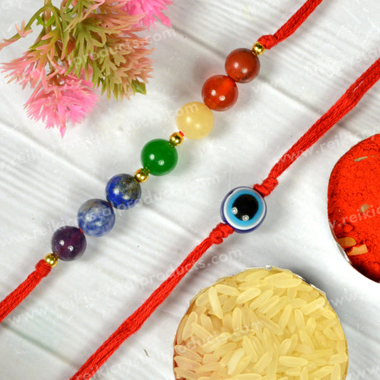 7 Chakra Band with Evil Eye Pack of 2 Pcs Band For Brothers
