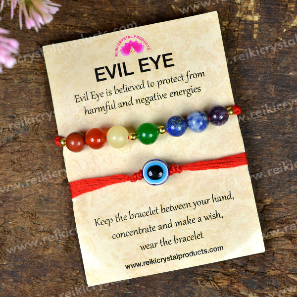 7 Chakra Band with Evil Eye Pack of 2 Pcs Band For Brothers