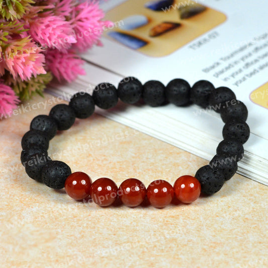 Carnelian With Lava 8mm Beads Bracelet Energized By Reiki Grand Master