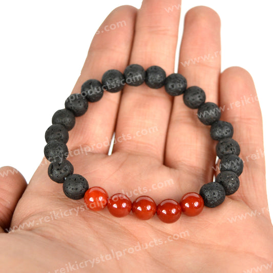 Carnelian With Lava 8mm Beads Bracelet Energized By Reiki Grand Master