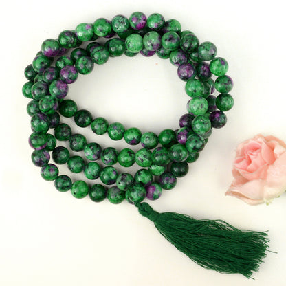 Ruby Zoisite Crystal Mala | Natural Healing Gemstone Necklace for Vitality & Growth