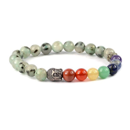 Natural Crystal Stone 7 Chakra Buddha Head Charm 8 mm Bracelet