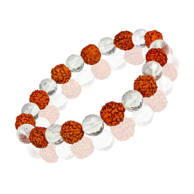 Rudraksha with Clear Quartz (Sphatik) 8 mm Faceted Beads Bracelet
