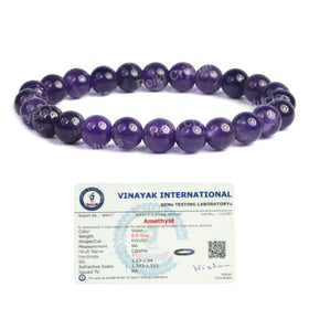Certified Amethyst 8 mm Round Bead Bracelet