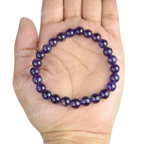 Certified Amethyst 8 mm Round Bead Bracelet