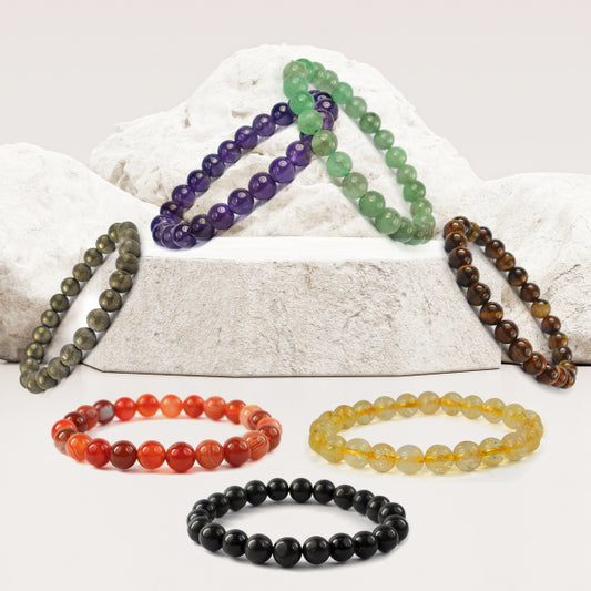 Natural Crystal Stones 8 mm Round Beads Bracelet