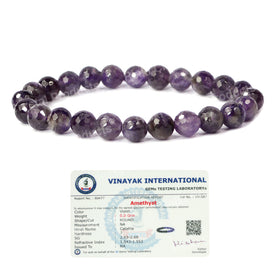 Certified Natural Crystal Stone 8 mm Faceted Bead Bracelet