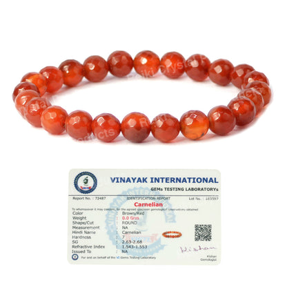 Carnelian Certificate 8 mm Faceted Bead Bracelet