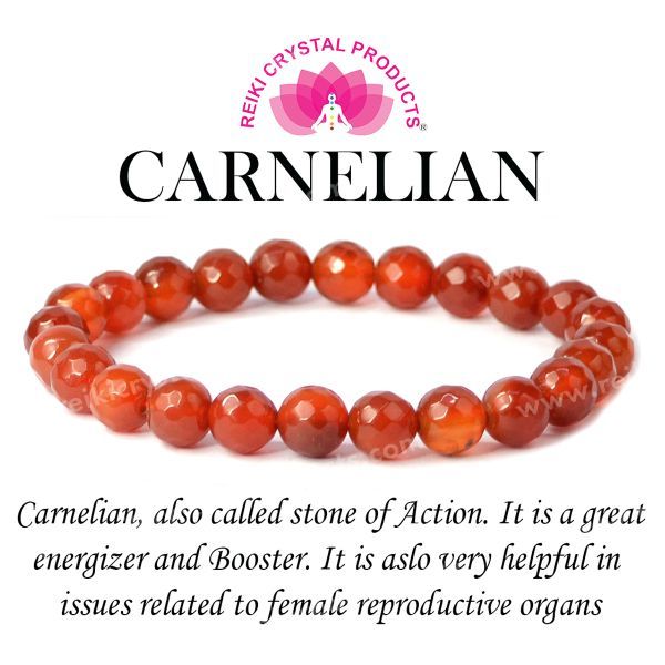 Carnelian Certificate 8 mm Faceted Bead Bracelet