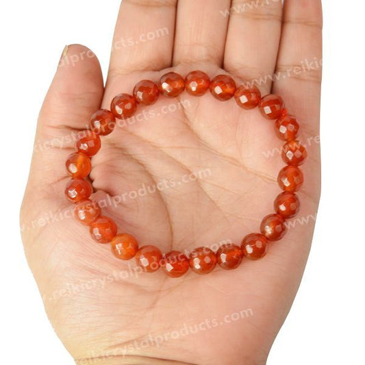 Carnelian Certificate 8 mm Faceted Bead Bracelet
