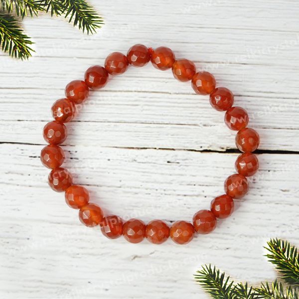 Carnelian Certificate 8 mm Faceted Bead Bracelet