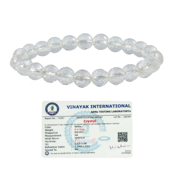 Certified Natural Crystal Stone 8 mm Faceted Bead Bracelet