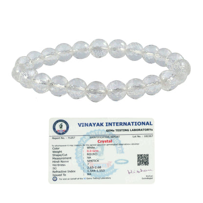 Certified Natural Crystal Stone 8 mm Faceted Bead Bracelet