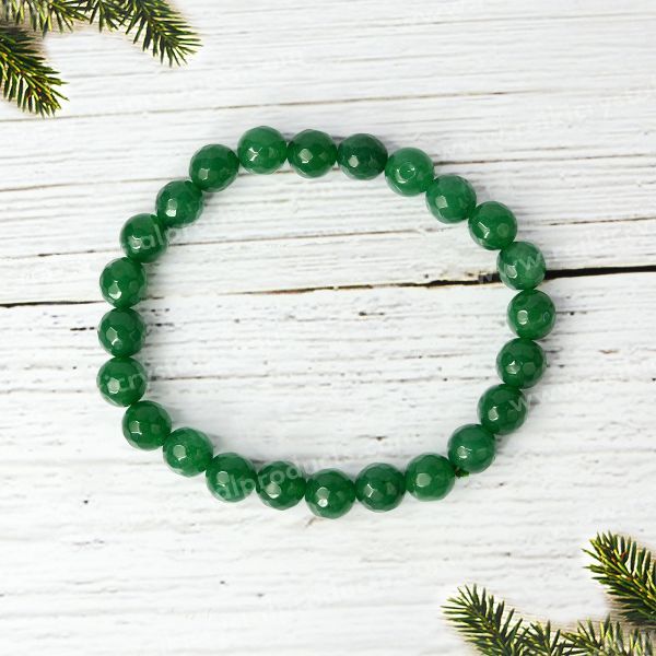 Certificate Green Aventurine 8 mm Faceted Bead Bracelet for Unisex