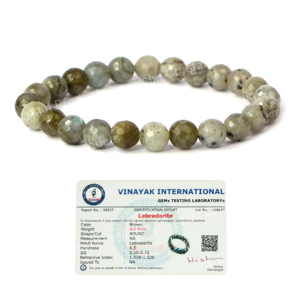 Certified Natural Crystal Stone 8 mm Faceted Bead Bracelet
