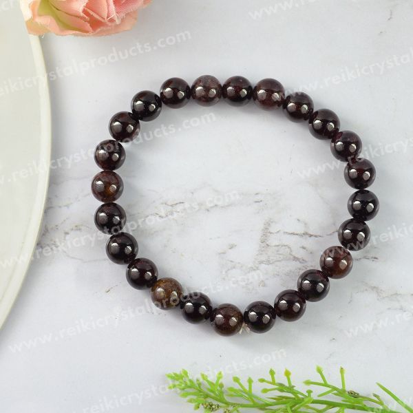 Certified Garnet 8 mm Round Bead Bracelet