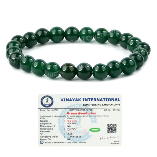 Certified Green Aventurine 8 mm Round Bead Bracelet