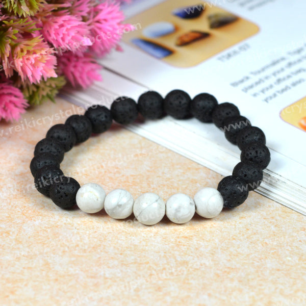 Natural Lava with Mix Semi Precious Stone 8 mm Beads Bracelet Charged By Reiki Grand Master