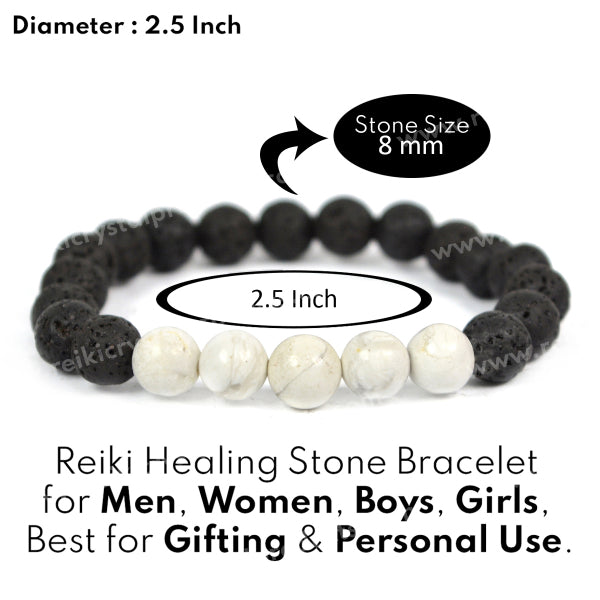 Howlite With Lava 8mm Beads Bracelet Energized By Reiki Grand Master