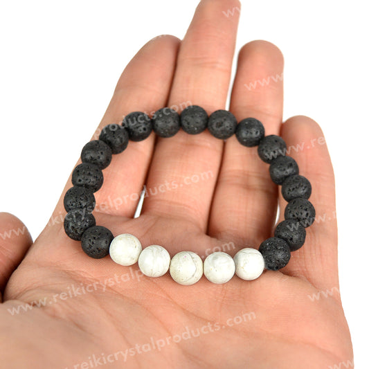 Howlite With Lava 8mm Beads Bracelet Energized By Reiki Grand Master